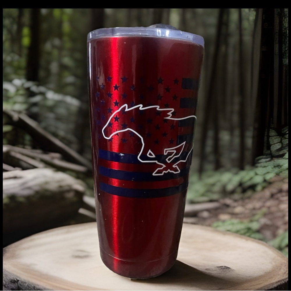 Ford Mustang 20oz Stainless Steel Hot/ Cold Tumbler Pony Logo Horse Flag